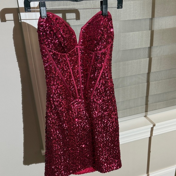 Jovani Dresses & Skirts - Jovani Strapless Sequin Corset Mini Dress – Hot Pink / Fuchsia – Size 0
